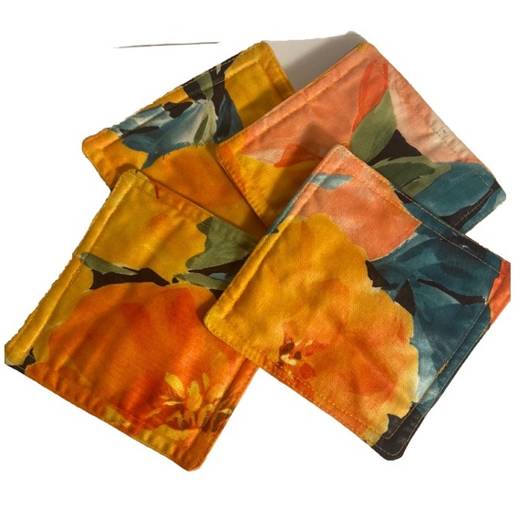 Vintage Fabric Coasters Hawaiian Tropical Floral fabric squares  flowers Hawaii - Picture 2 of 7